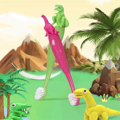 竹盐儿童恐龙微细软毛小头牙刷