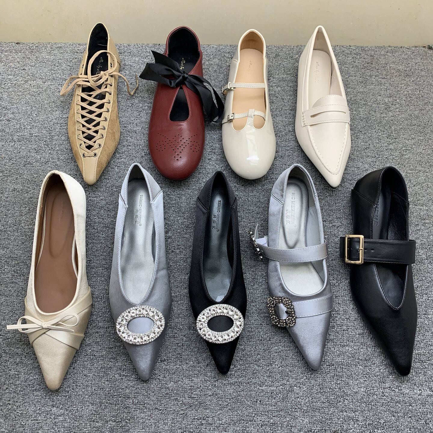 内增高水钻扣尖头一脚蹬单鞋女图片