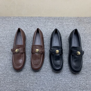 潮 软底百搭一脚蹬英伦风内增高小皮鞋 山茶花复古乐福鞋 女2026春季