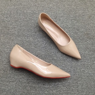 法式裸色内增高尖头平底单鞋女鞋子2025秋季新款浅口百搭软底瓢鞋