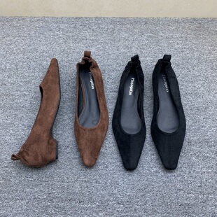 法式通勤职业黑色中跟单鞋女2026新款春季绒面小方头粗跟低跟鞋子