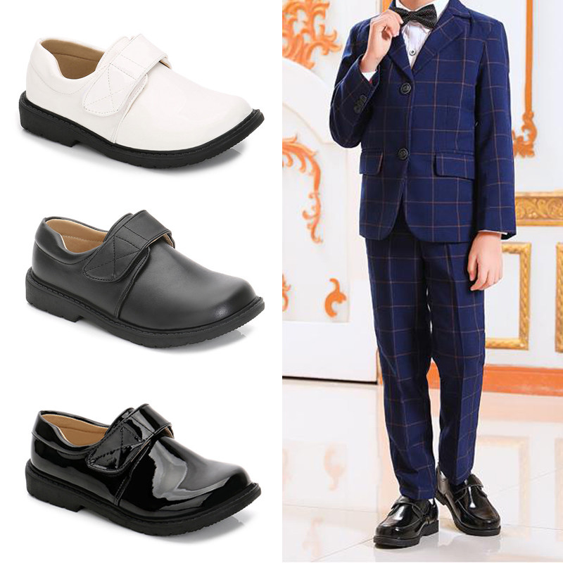 白黑色男童小皮鞋英伦学生大码大脚开学毕业典礼初中生校服演出鞋