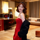 新年穿搭美式 一整套 红色鱼骨抹胸上衣直筒阔腿裤 辣妹套装 女秋冬季