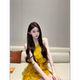 加州日落度假浪漫黄色挂脖连衣裙小个子多层荷叶设计短裙小礼服裙
