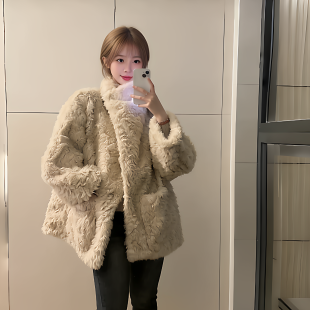 YUNYE云野 贵气千金感翻领廓形环保皮草女冬高级气质皮毛一体外套