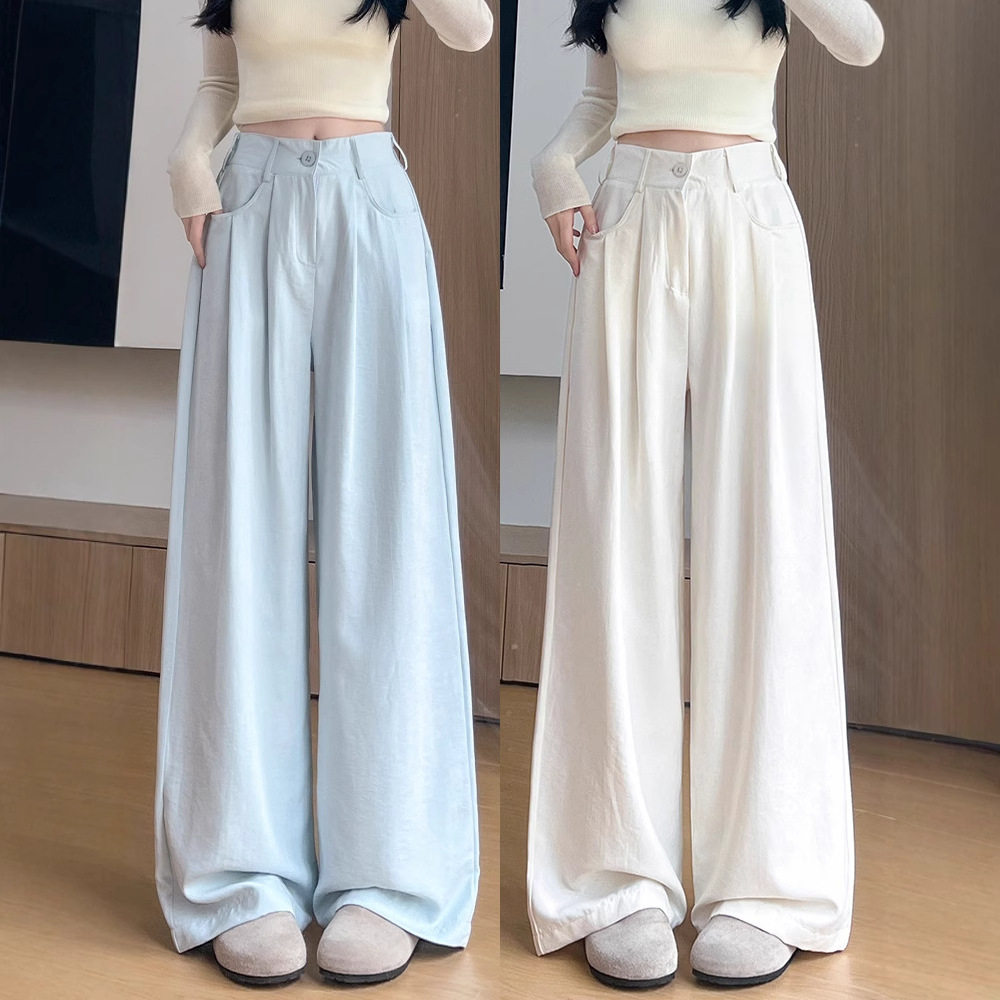 雾霾蓝奶芙西装裤女夏季2025新款高腰显瘦休闲宽松山本垂感阔腿