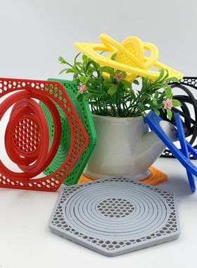 创意立体3D打印跨境热卖可当玩具的杯垫六边形陀螺仪杯垫解压玩具