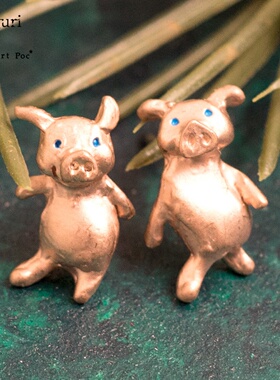 Palnart poc日系卡通童趣少女迷你小猪 手工不对称耳钉耳夹