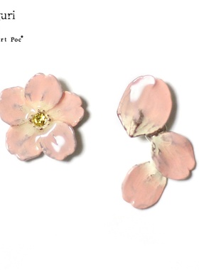 Palnart poc可爱甜美软妹子樱花粉红色小花耳钉ins适合春天的耳环