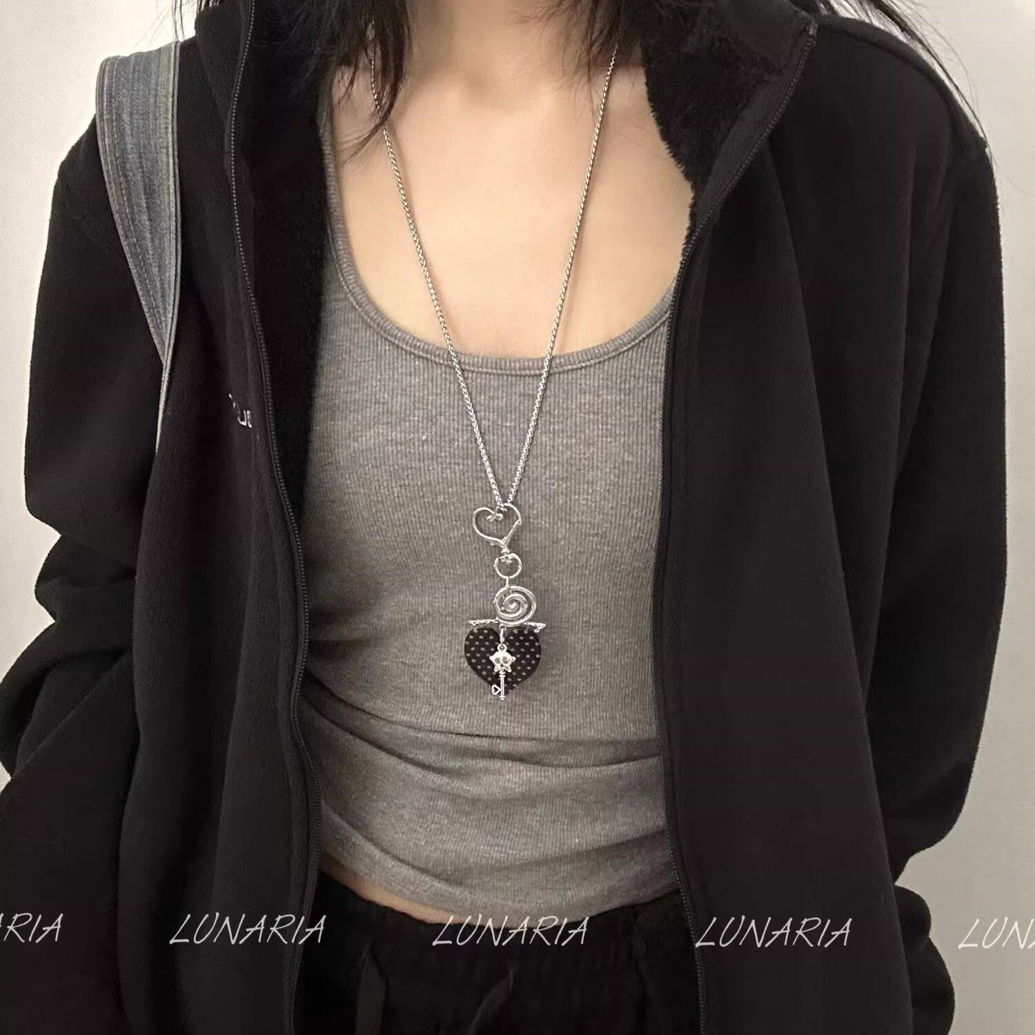 波点爱心辣妹项链甜酷y2k五角星毛衣链小众设计感独特长款锁骨链图片