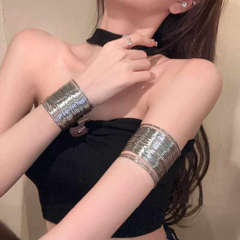 欧美夸张朋克开口宽边线条缠绕手镯女ins冷淡风手环气质百搭臂环