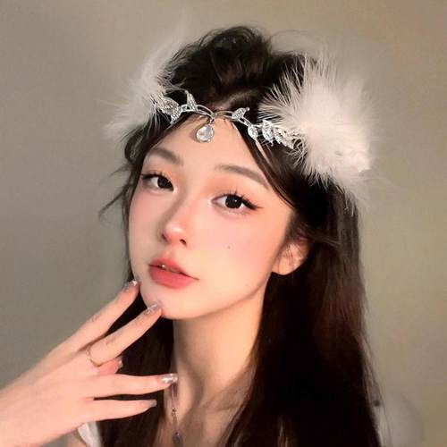 羽毛额饰头饰女眉心坠新娘古风异域民族发饰超仙精灵公主头箍配饰