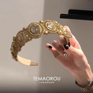 vintager中古咖色超闪满钻发箍轻奢高级感贵气名媛风发饰头饰复古