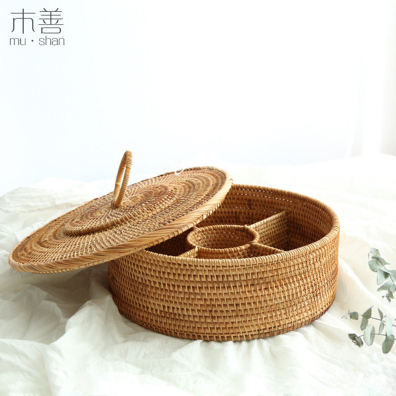 Mushan manual Rattan disk Dry Fruits Separator plate With cover snacks Candy Basket tea table Storage basketsin the Arts and crafts , Folk arts and crafts Features , Other  category - from Buy2taobao.com to provide professional Taobao agent buy service