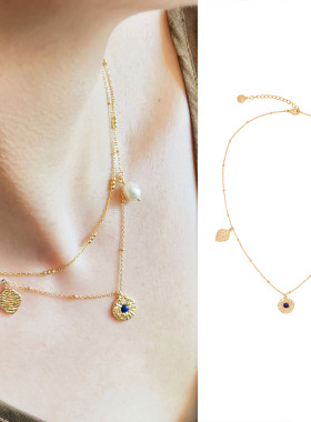 莓拉「乌尔蓝溪」宝蓝色小众莫瑞度假风珍珠吊坠项链女款