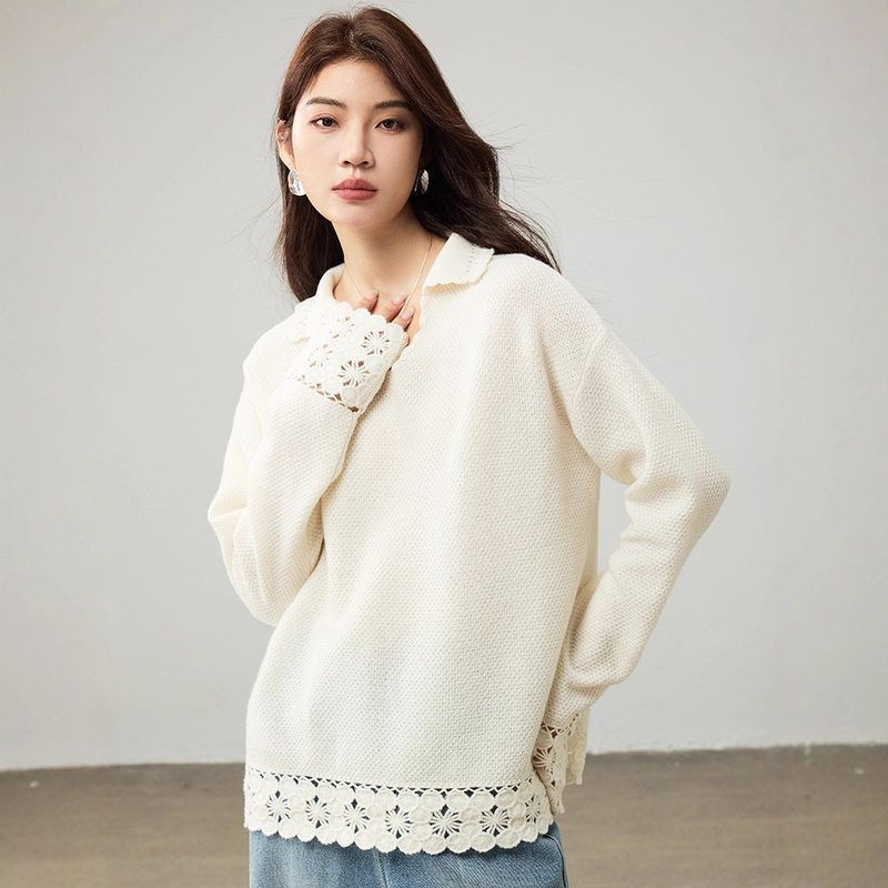 高级感女领2025美丽诺钩花羊毛