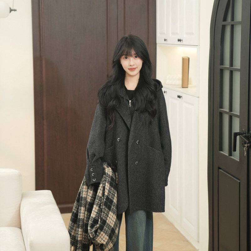 百搭双面慵懒羊毛韩系宽松中长款