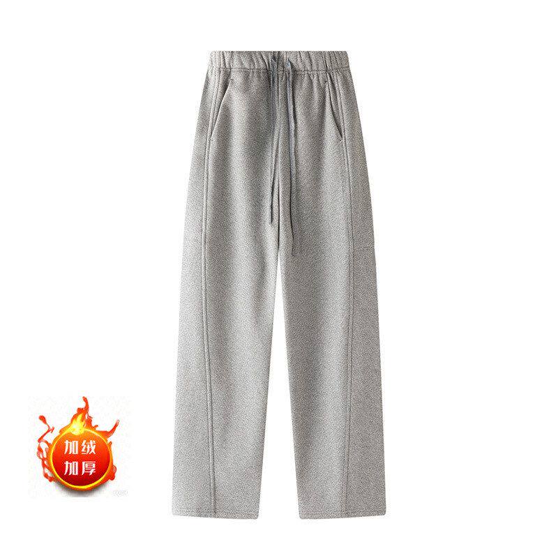 加绒休闲运动版窄女镰刀灰色弯刀裤秋冬阔腿裤长款香蕉卫裤裤保暖