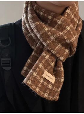 秋冬红色围脖毛线可爱男女复古r围巾格子insee小短款圣诞ifb韩版