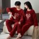 大红珊瑚绒情侣睡衣冬季 加厚新婚结婚套装 本命年法兰绒家居服男女