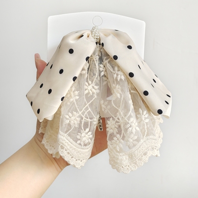 （满15包邮发货）永诗超仙温柔风波点蕾丝蝴蝶结马尾抓兰家同款