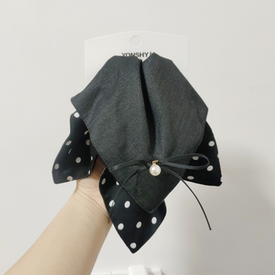 （满15包邮发货）永诗爆款小红帽系列复古牛仔黑波点方巾马尾抓