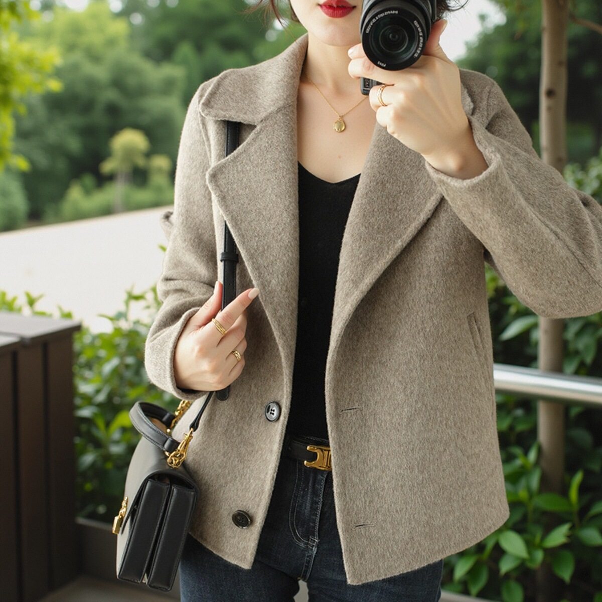 2025新款时尚双面羊绒大衣女短款呢子小个子羊毛西装领小香风外套
