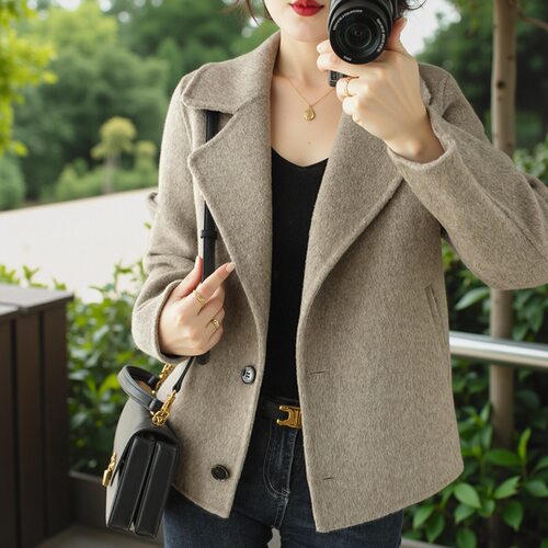 春装新款时尚双面羊绒大衣女短款呢子小个子羊毛西装领小香风外套