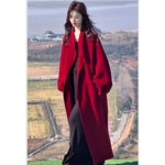 春季双面羊绒大衣赫本风羊毛呢女中长款大翻领高级感气质过膝外套