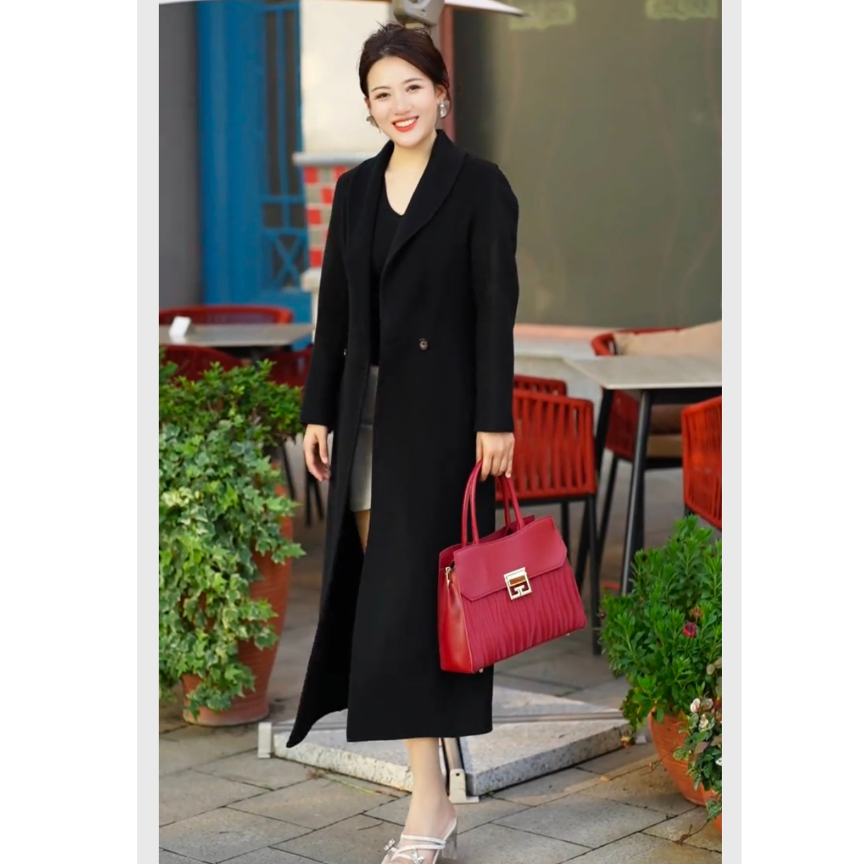 双面羊绒大衣女2025秋冬新款高级感墨绿色中长款羊毛修身外套过膝