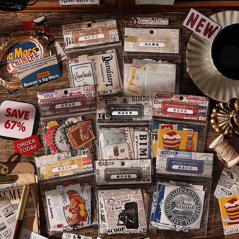 复古美式文艺英文报纸标签贴纸包高颜值ins风儿童DIY手帐日记打底素材拼贴装饰收集箱相册造景贴画封口贴50入,文具电教/文化用品/商务用品,贴纸/立体贴纸,淘宝优惠券,粉丝福利购,淘宝优惠卷
