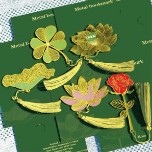 中国风古典镂空流苏叶脉花卉书签高颜值ins风文艺精致荷花学生用阅读书页夹书签教师节毕业季节日精美小礼品