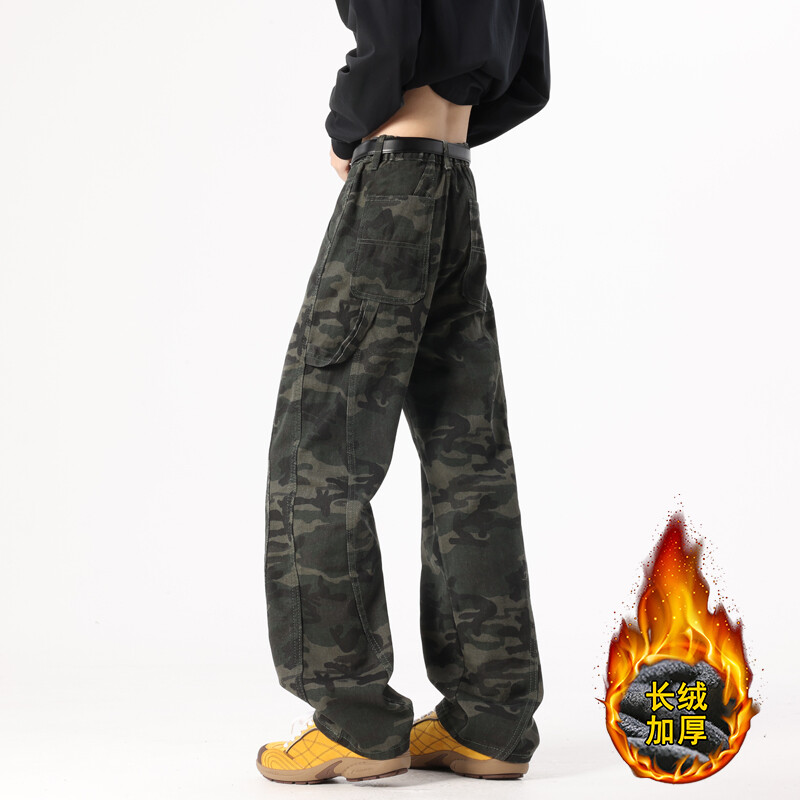 B221美式ins高街迷彩加绒牛仔裤LK24366-特P36控68 加绒P46控88