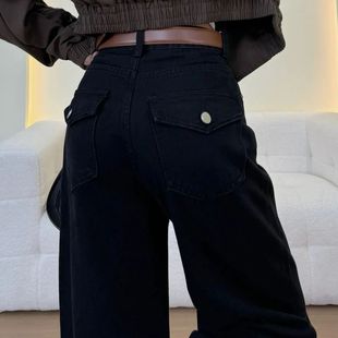 宽松阔腿裤子2025新款今年流行爆款黑色牛仔裤女秋冬季加绒裤子潮