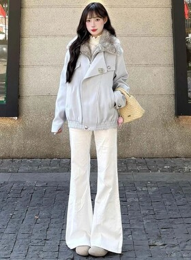 小个子微喇裤子白色牛仔裤女夏季薄款2026新款弹力修身显瘦喇叭裤