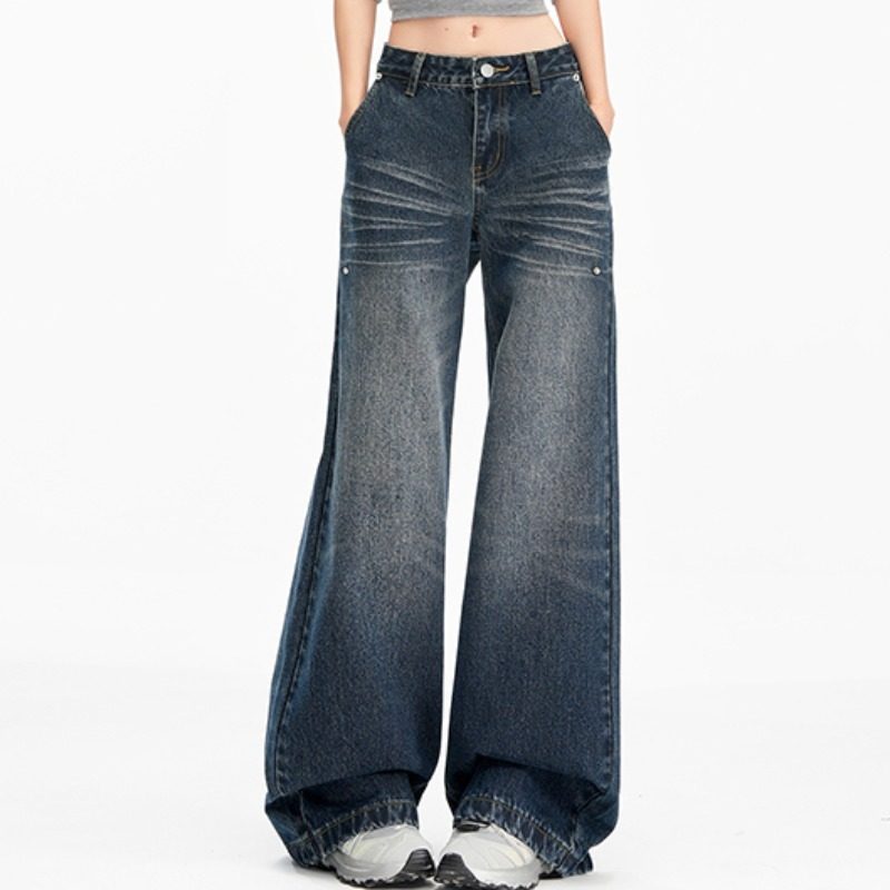 美式复古直筒牛仔裤女春秋季2026新款高质量低腰显瘦宽松阔腿裤子