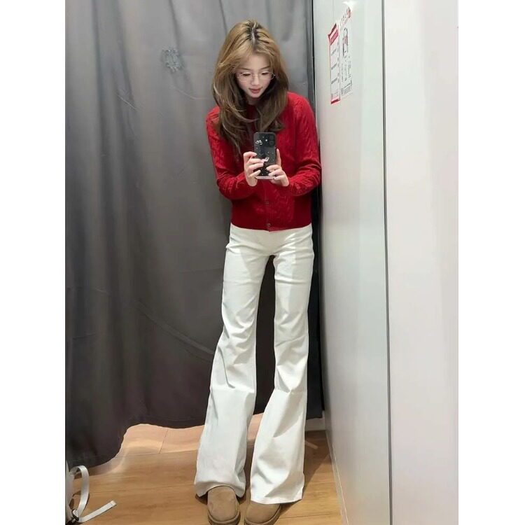 超火微喇裤子白色牛仔裤女夏季薄款2026新款潮修身显瘦弹力喇叭裤