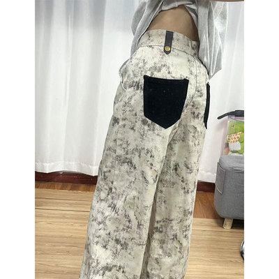 垂感裤子宽松bf慵懒风扎染牛仔裤