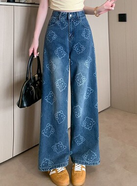 超火阔腿牛仔裤子宽松bf慵懒风2025年新款高腰显瘦小个子直筒裤女