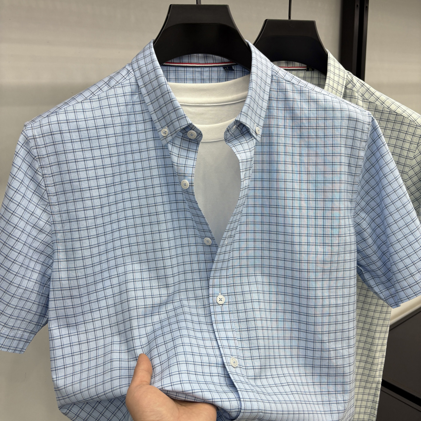 高档品质！夏季纯棉短袖衬衫男士时尚格子衬衣中青年商务休闲寸衣