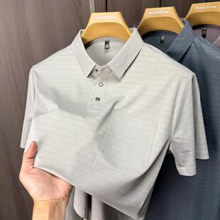 爸爸装夏季POLO衫带口袋冰丝中年男40-50岁老爸短袖t恤60中老年人