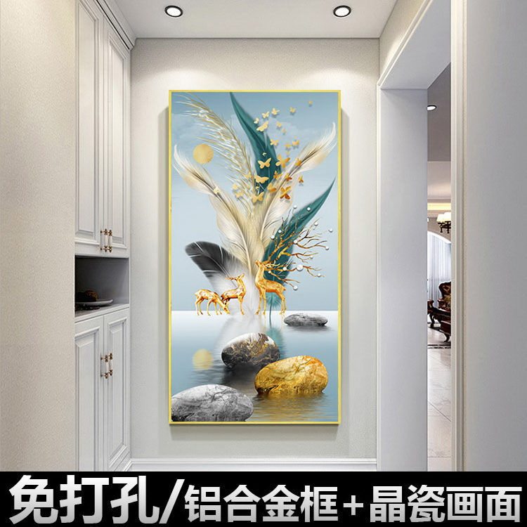玄关装饰画网红2021新款客厅装饰画入户玄关竖版晶瓷画墙壁画挂画