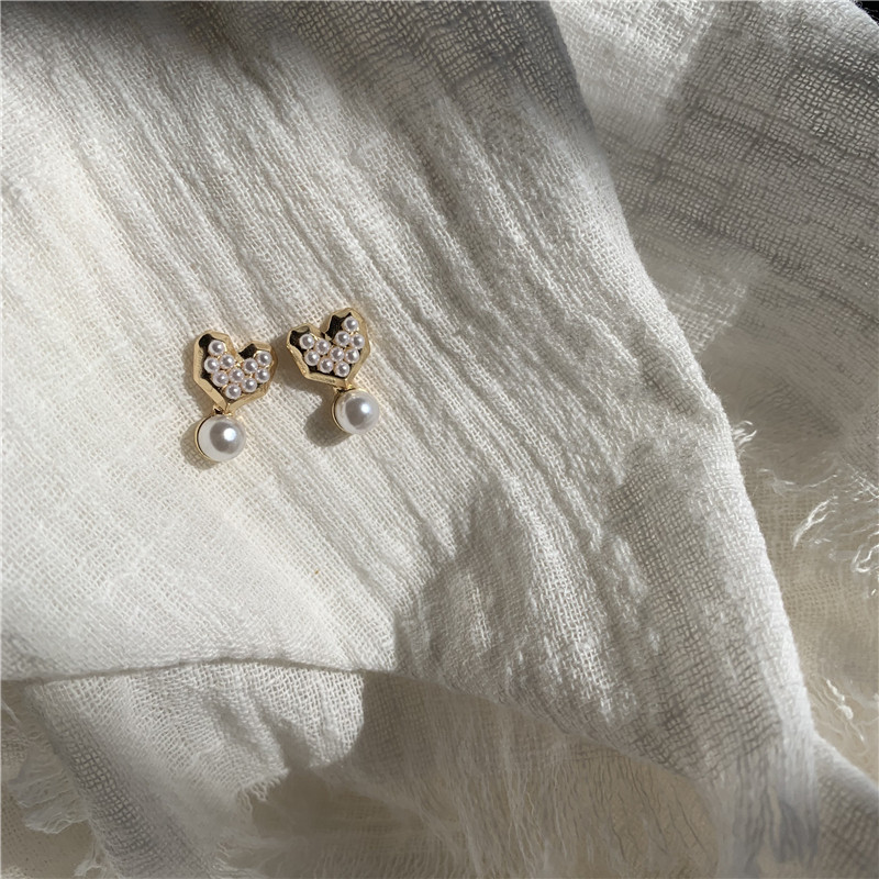 s925银针耳丁女可爱心珍珠耳饰ins少女耳坠甜美极简耳环名媛小巧