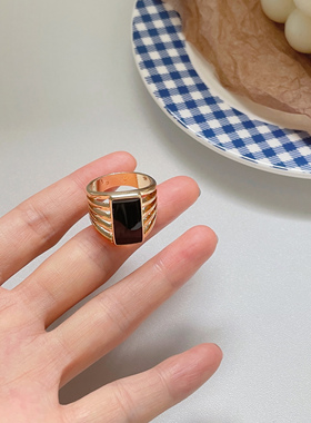 戒指女小众设计男女同款黑色戒指时尚简约个性情侣款指环冷淡风