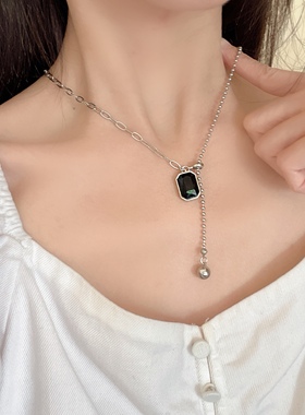 2022冷淡风白金项链长款