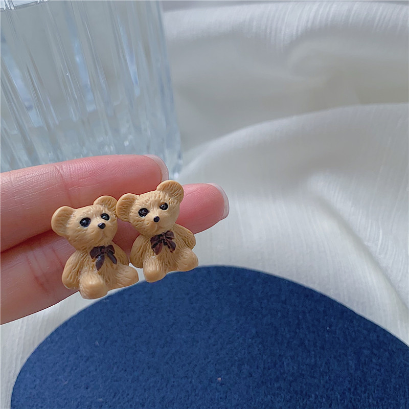 925银针可爱小熊耳钉甜美少女ins卡通耳饰品小巧学生耳坠耳环耳夹