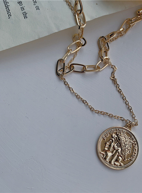 钱币日韩风双层复古项圈锁骨链