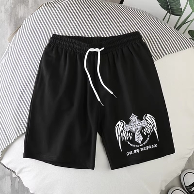 网红短裤男潮流宽松纯色沙滩裤社会精神小伙大裤衩外穿运动三分裤