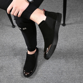 韩版 翻毛皮懒人鞋 秋季 高帮板鞋 中帮休闲皮鞋 男潮流男士 男鞋 二棉鞋