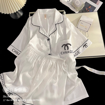 冰丝睡衣女款夏季短袖字母简约2025新款夏天薄款仿真丝女士家居服